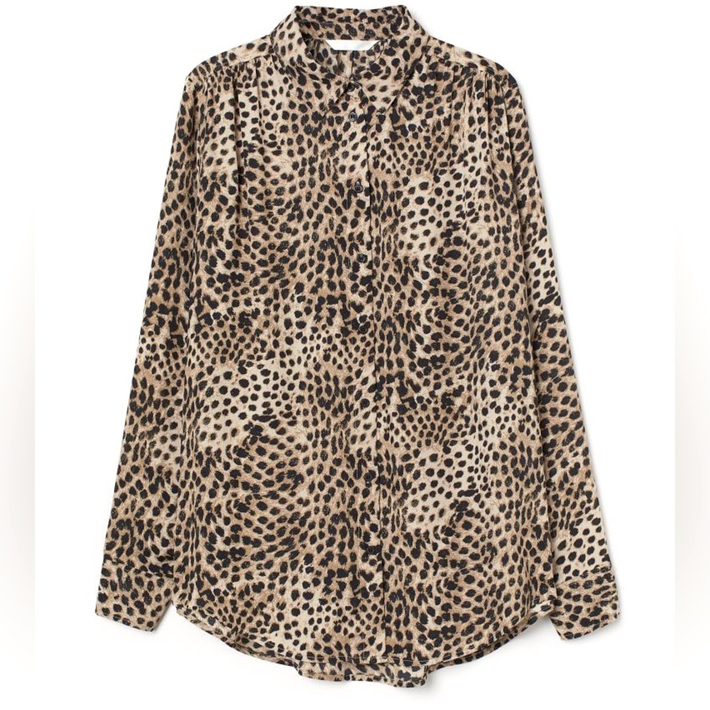 H&M Cheetah Print long sleeved blouse, black, beige, sz.US/XXL